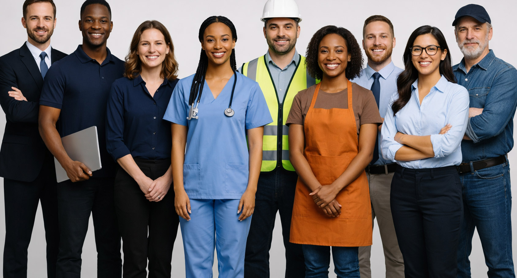 Group of diverse workers standing together